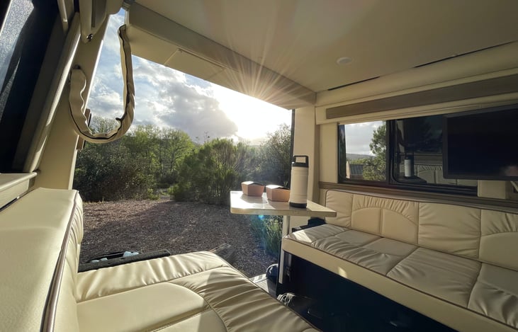 Open the rear doors and set up for a great dining area with a view. The Lagun table is easy to adjust for the best position.