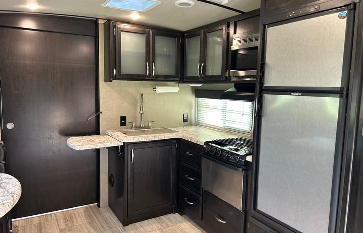 Kitchen counter space is expandable with this end piece.