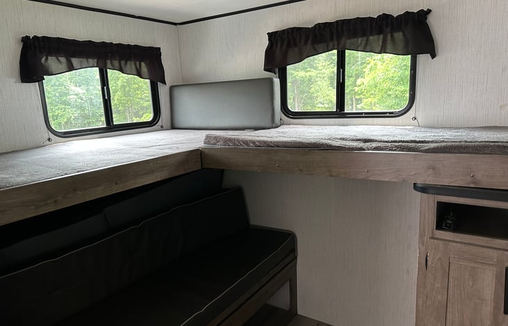 Bunk Room has 2 top bunks, and a pullout couch.