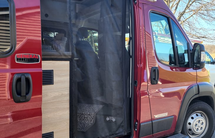 Fully enclosed bug screening with magnetic door for easy entry and exit.  No need to unzip each time.