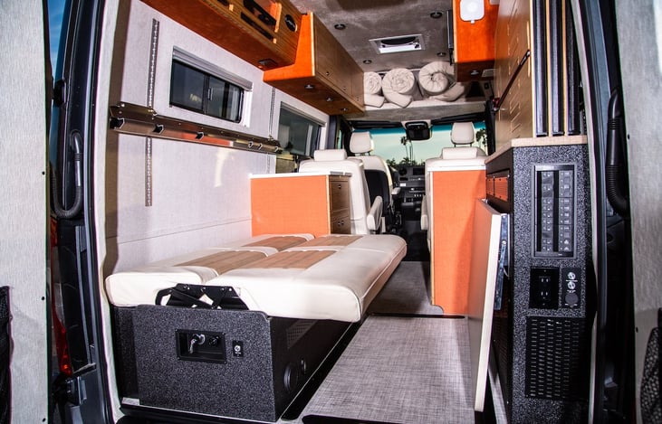 Lower couch folds into a child-sized bed