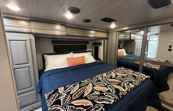 Comfy king size bed with power/usb ports on either side of the bed