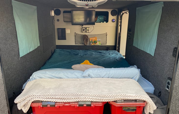 Bed fully extended still allows for storage inside the trailer.