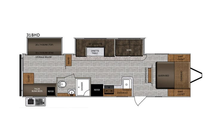 Representative floor plan provided by a trusted RVshare partner.