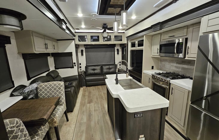 Full kitchen and living room area