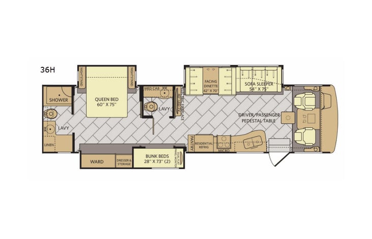 Representative floor plan provided by a trusted RVshare partner.