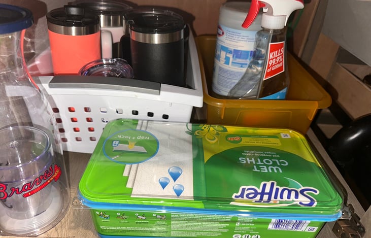 Cleaning products, insulated travel mugs