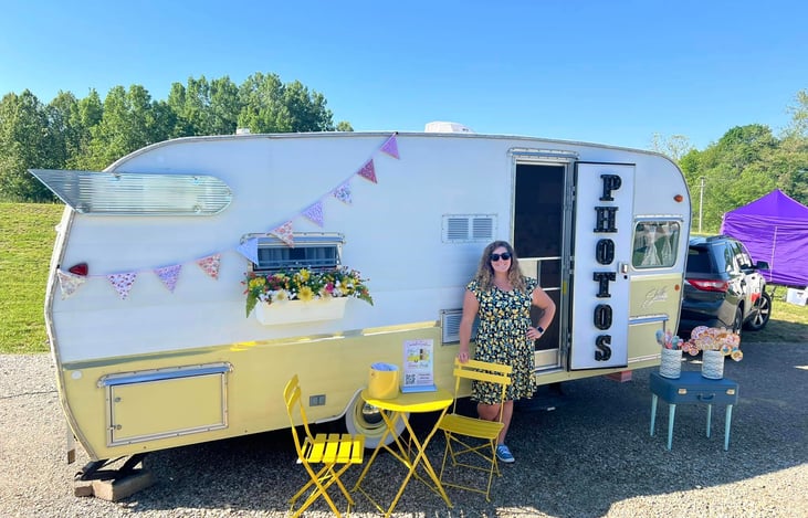 When we aren't camping, or renting our camper to you - we also rent it out as backdrop for events - as well as having a photo booth set up inside too! So adorable, and so much fun!