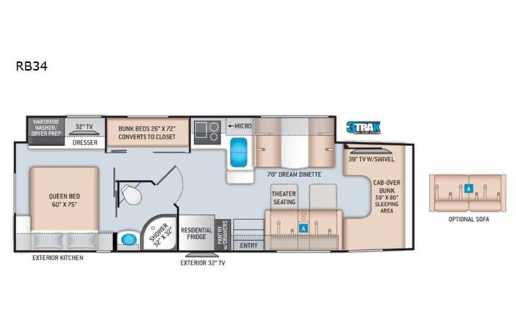 Representative floor plan provided by a trusted RVshare partner.
