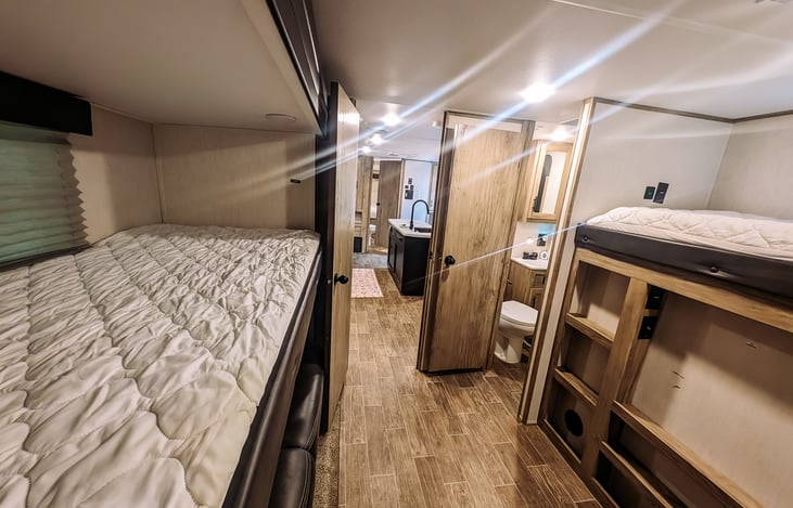 another view of the bunkroom, with private 1/2 bath