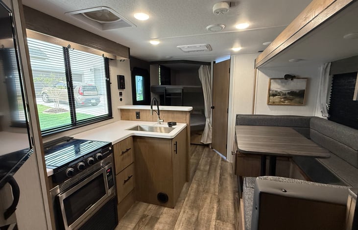 Double bunks that can sleep 4 and storage under for all your stuff!