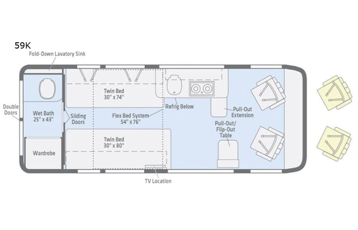 Representative floor plan provided by a trusted RVshare partner.