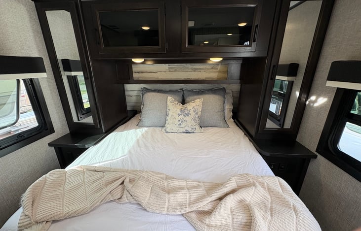 Master bedroom. Not featured are the multiple charging ports on both sides of the bed.