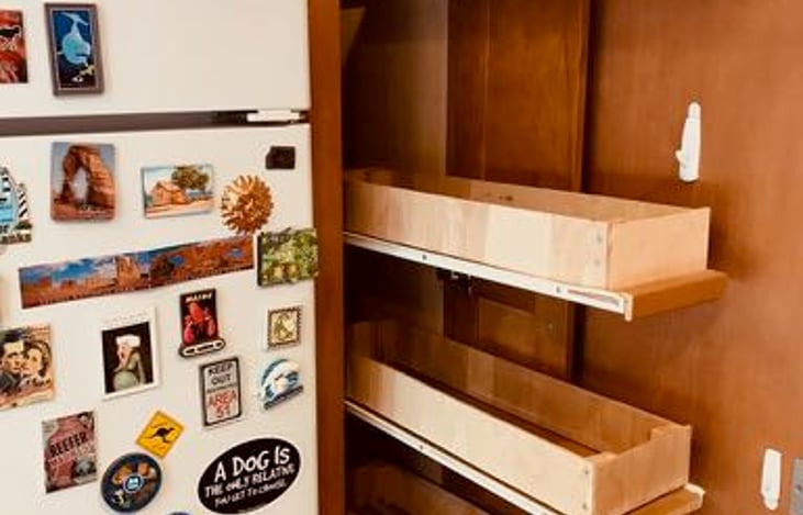 Fridge and slide out pantry storage