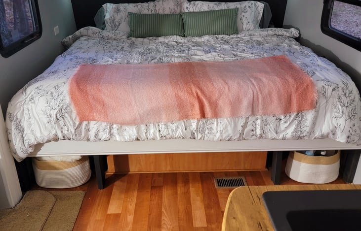 Master bed with 3 mode brightness touch lights and USB charging ports.