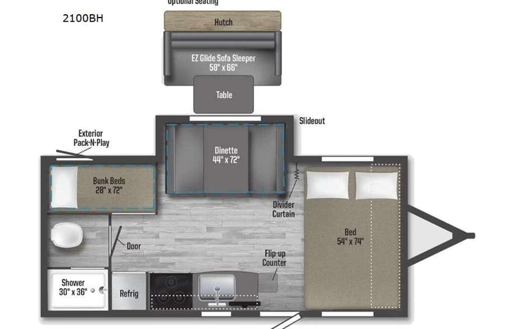 Representative floor plan provided by a trusted RVshare partner.