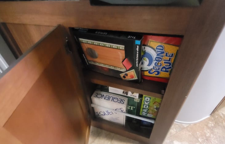 tons of board games and family friendly DVDs on board