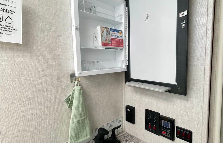 The water pump and digital water heater are also located here. Water heater can be set at your temperature choice.