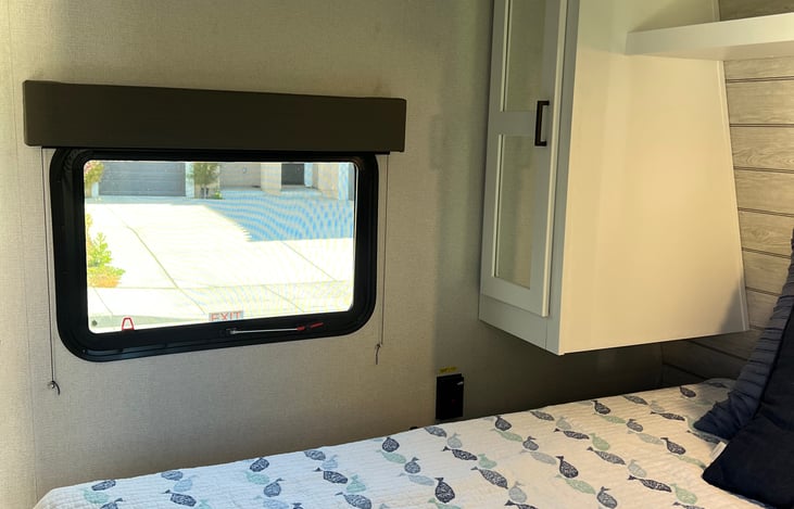 Emergency exit window. All beds have at least one outlet, the master has one in each side of the bed.