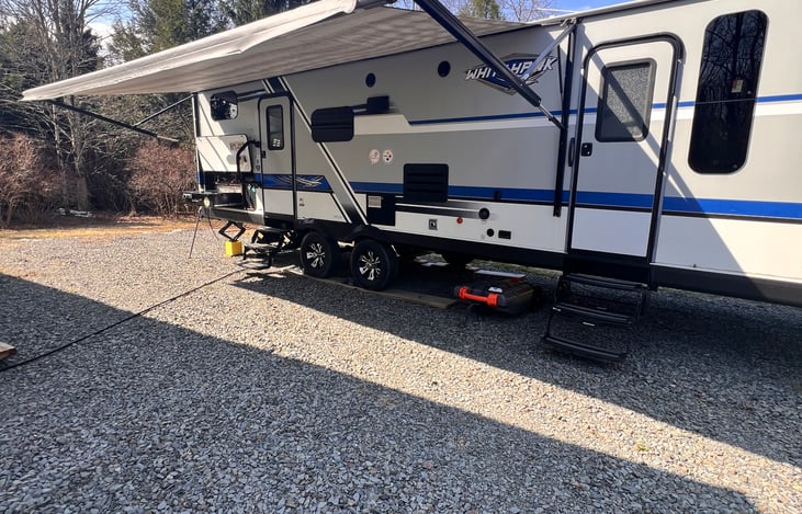 Two entry ways, one into the main cabin and a private entrance for the full bedroom.