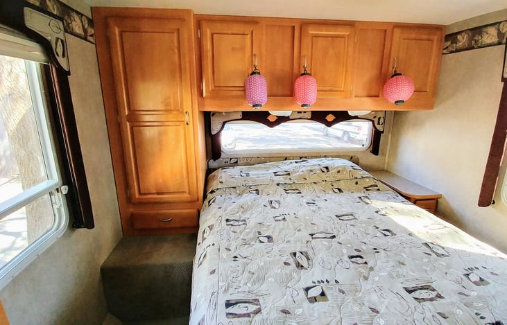 Rear queen sized bed