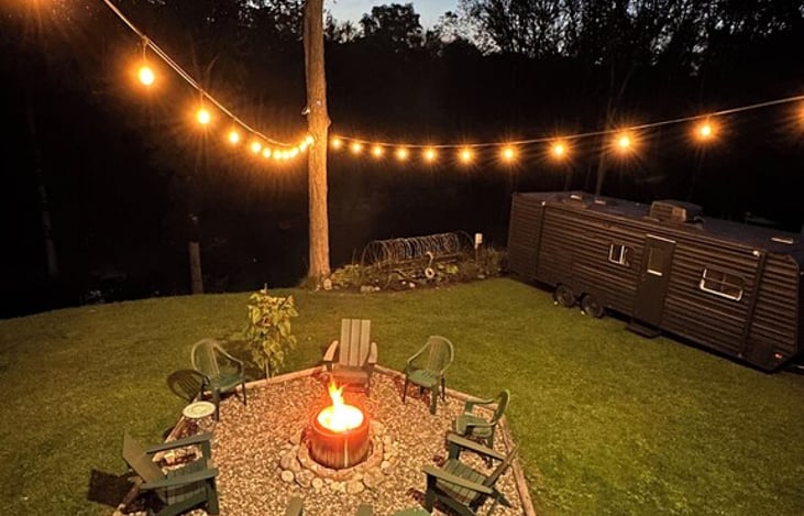 This is the backyard camp area at our home if you don’t want to be at a campground.  Very quiet and has access to a half bathroom in the house.