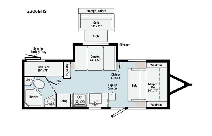 Representative floor plan provided by a trusted RVshare partner.