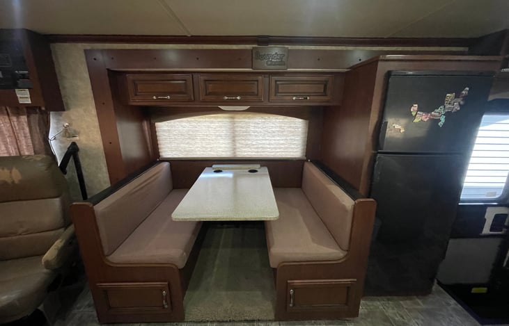 Dining Area for four with 4 seat belts.