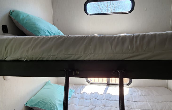 Rear bunk room, full size memory foam mattresses