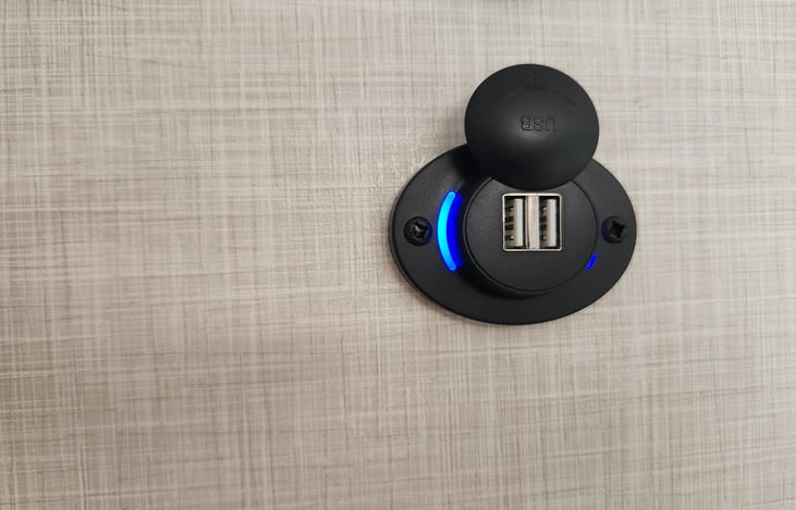 USB ports by every queen size bed