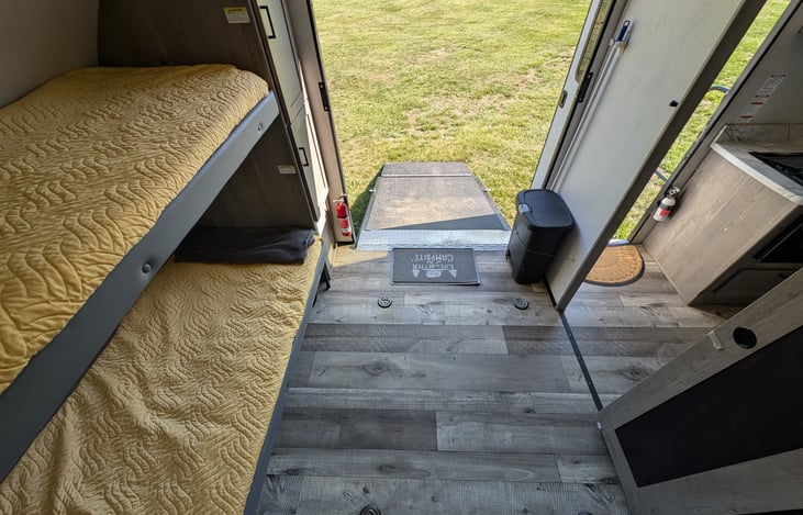 Spacious and versatile garage and bunk room has enough room for all your gear. Large ramp makes it easy to get all your gear in. Bunks flip up for more gear storage.