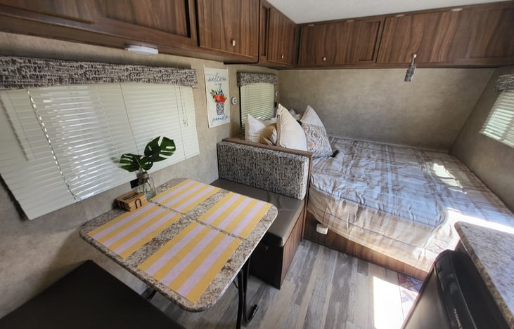 comfy Master Bed positioned just behind dinning area