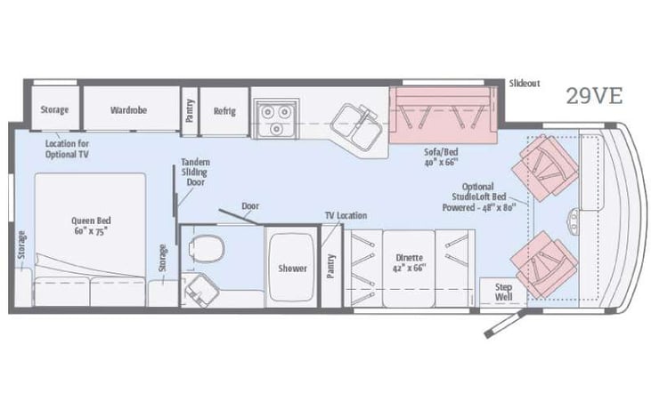 Representative floor plan provided by a trusted RVshare partner.