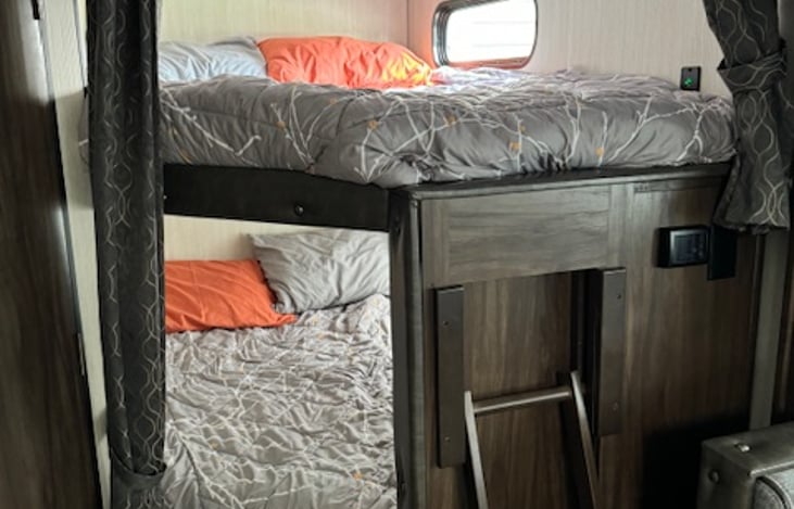 Each bunk holds up to 300lbs and comes furnished with bedding.