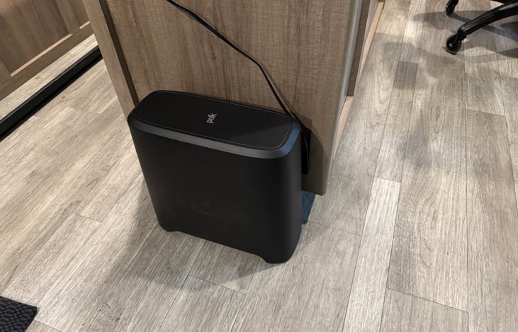 Polk premium sound bar with wireless subwoofer delivers rich, theater-quality audio for movies, music, and relaxing inside the RV.