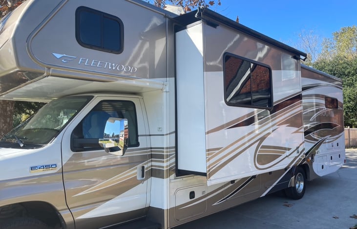 Driver side slide-out extended. There are supports, that you can choose to use, in a compartment. They will provide extra stability.