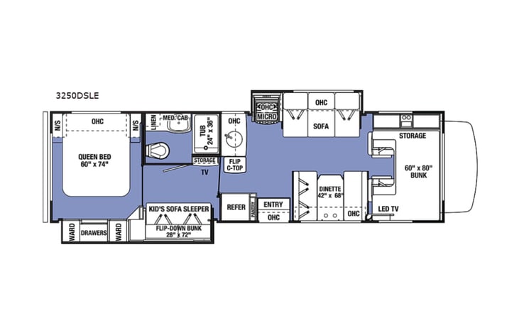 Representative floor plan provided by a trusted RVshare partner.