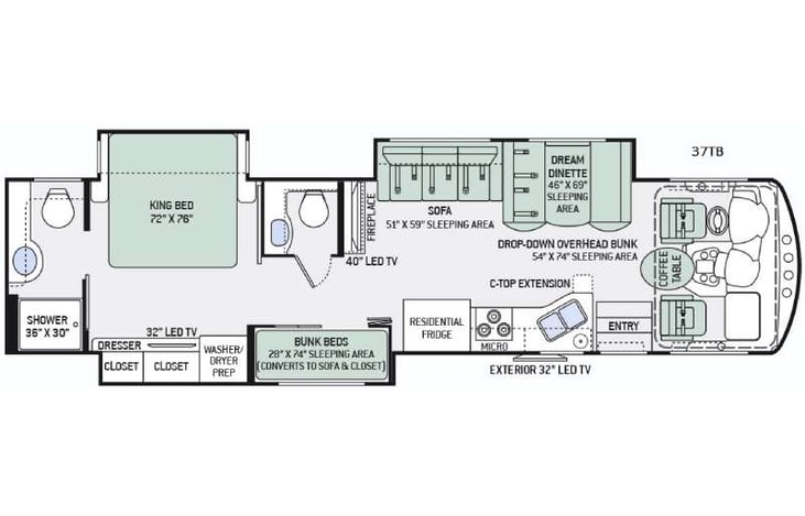 Representative floor plan provided by a trusted RVshare partner.