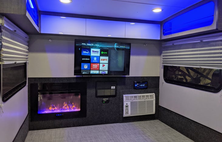 The Luna Rover interior is inviting on a cold rainy day. Enjoy the smart TV options when the weather is less than perfect!