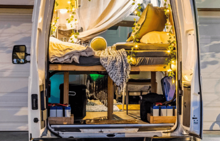 Back door open is a great way to get the full whimsical nature glamping experience.