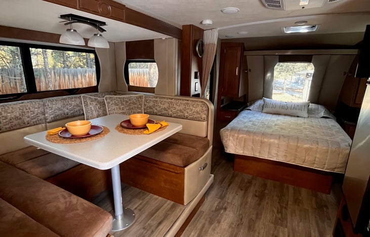 Comfortable fold down dinette into Queen bed