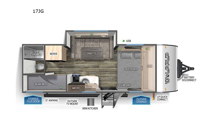 Representative floor plan provided by a trusted RVshare partner.