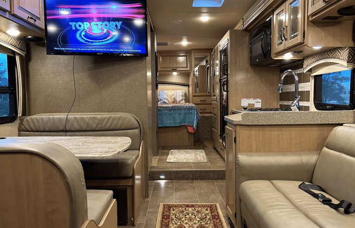 We include a variety of DVDs. Indoor televisions are also connected to Amazon Firesticks and over the air signals. You can also connect TVs to your iPhones and Android phones.