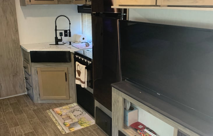 Living area and kitchen