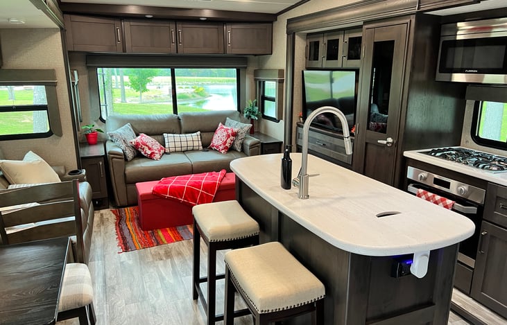 Interior Kitchen Island with Counter Stools