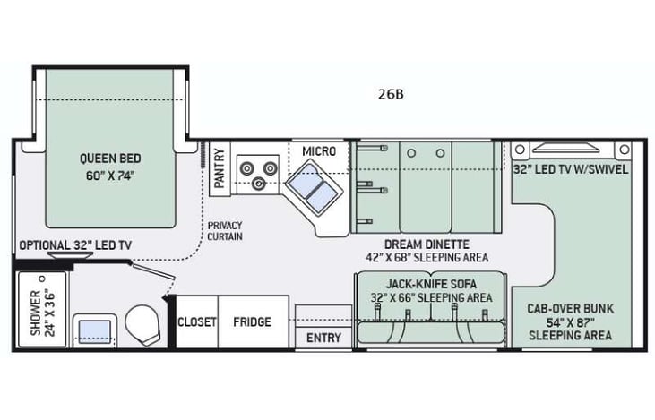 Representative floor plan provided by a trusted RVshare partner.