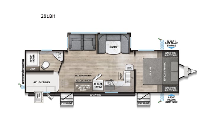 Representative floor plan provided by a trusted RVshare partner.