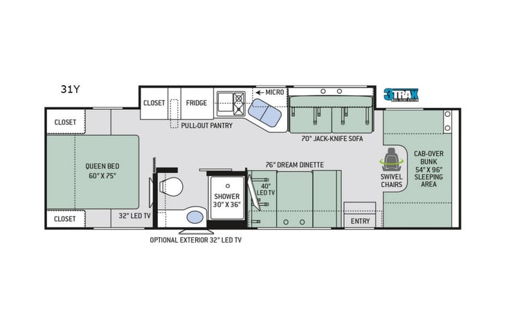 Representative floor plan provided by a trusted RVshare partner.