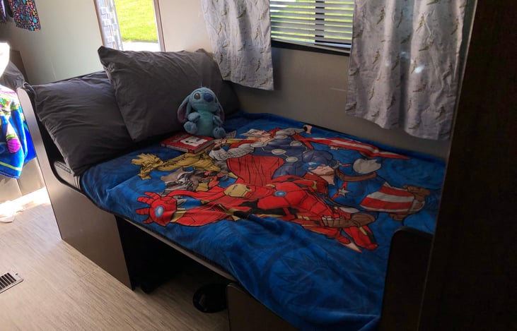 Dinning table bed for sleep. This bed will easily fit kids 1-12+
It is not quite a twin size, so smaller ones will fit best. Wether siblings or favorite cousins you could fit 2! Bedding not provided