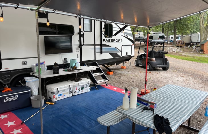 If I deliver and set up close by, I can provide a cooler or two, a table by the door and the tv for outside entertainment.